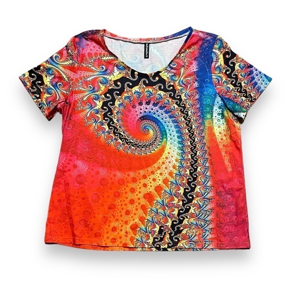 Women's Tie Dye Rainbow Spiral Streak T Shirt Short Sleeve V Neck Top Blouse